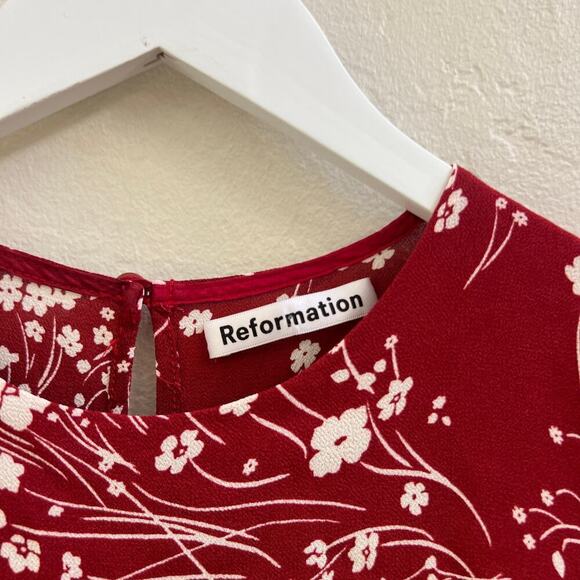 EUC $200 Reformation Romee Red Floral Long Sleeve Mini Dress - Picture 6 of 7